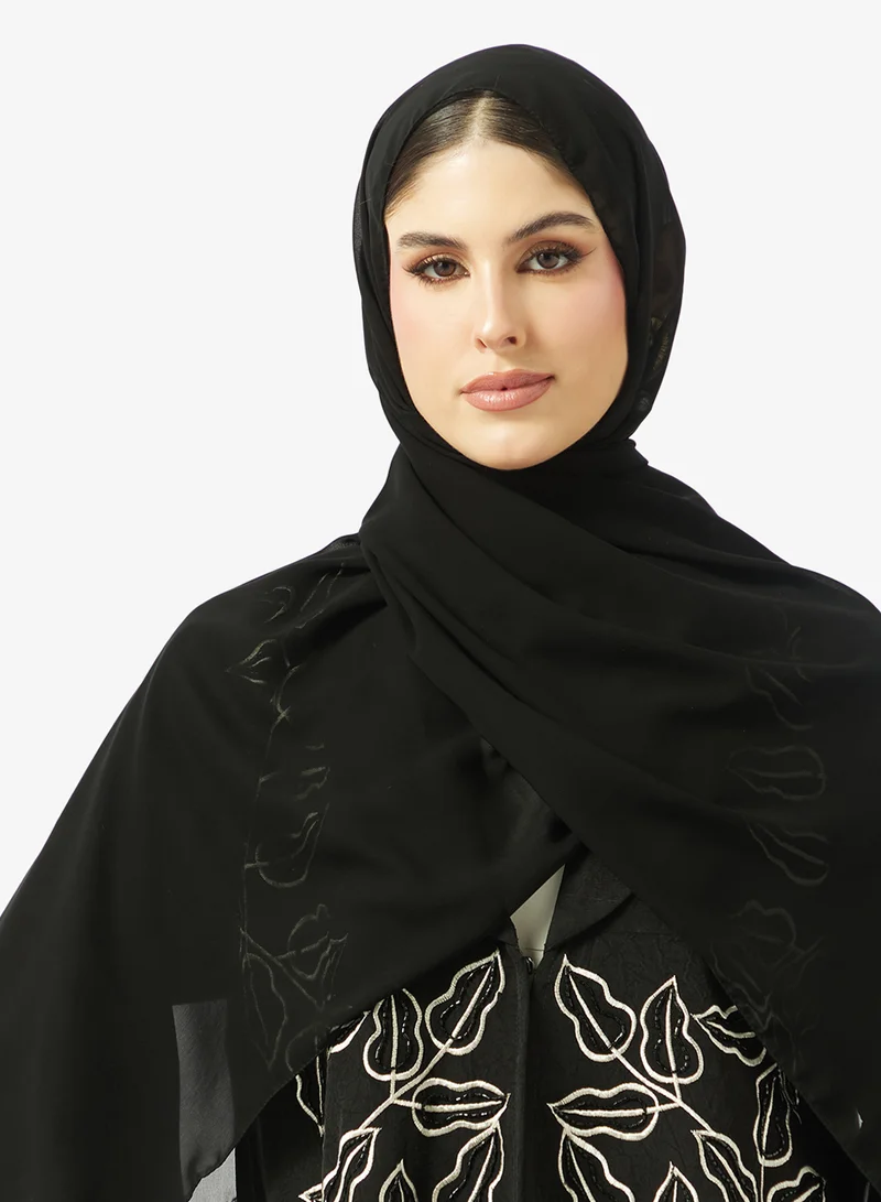 hayas closet  Embroidered And Embellished Open Front Wide Lapel Collar Abaya for Women | Best Price UAE